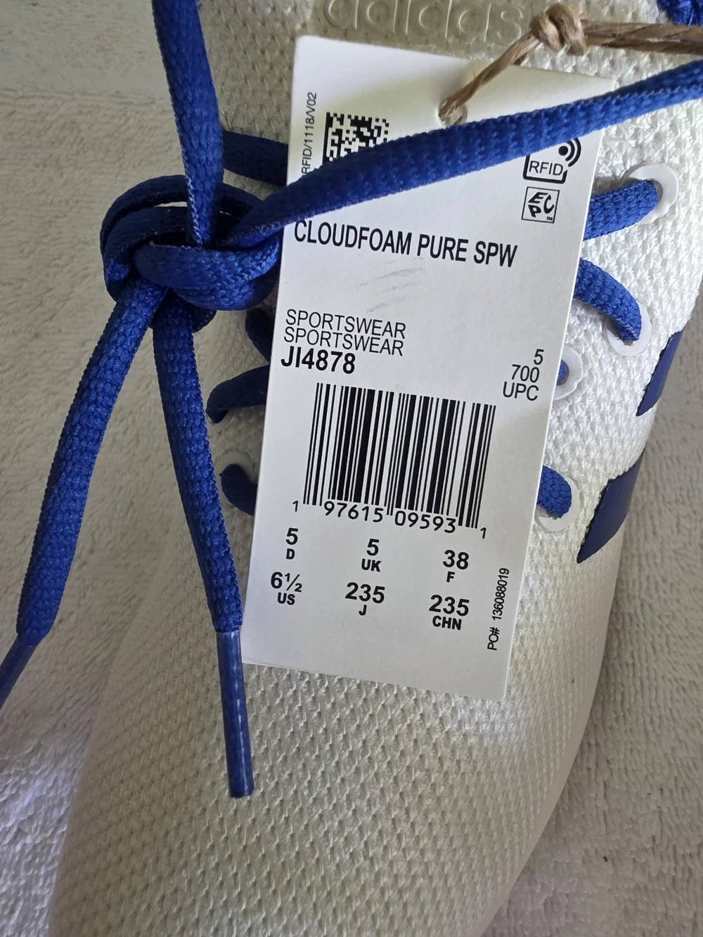 NWT Adidas Cloudfoam Pure SPW Sneakers - White/Royal Blue/Gum -
